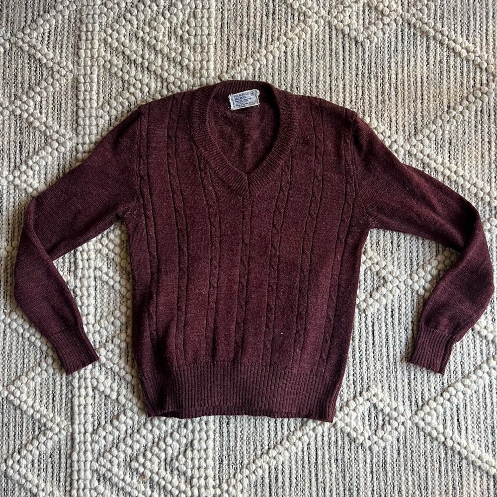 Sears Women's Long Sleeve Cable Knit Sweater - Burgundy